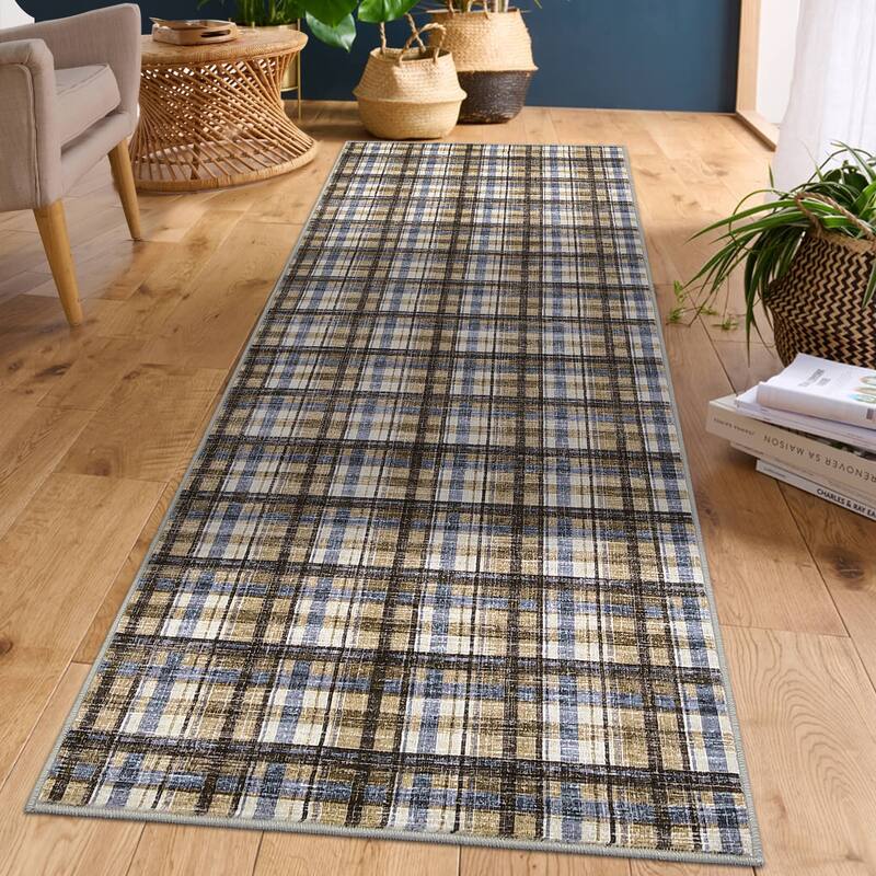 Garvee Timeless Check Washable Area Rug
