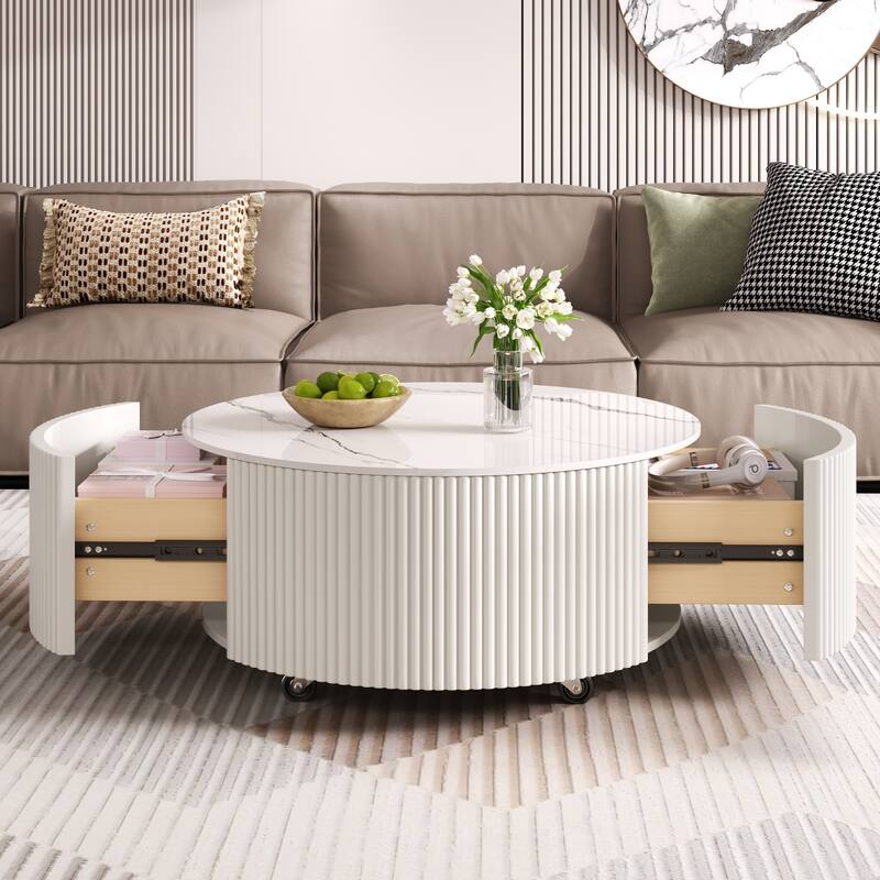 Modern Round Movable Coffee Table with Casters