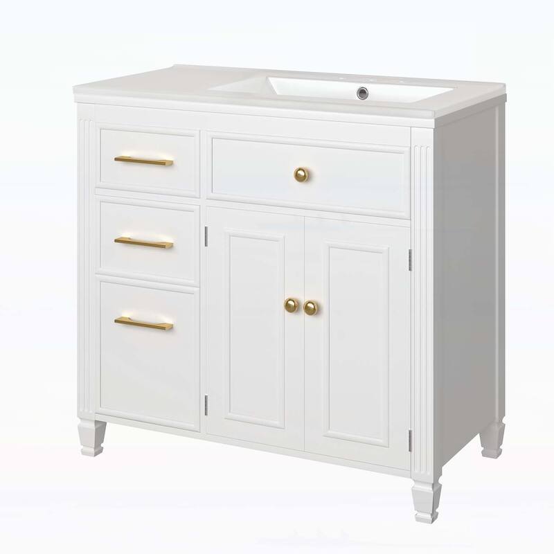 Freestanding Vanity Set with One Tip-out Drawer,3 Side Drawers,Adjustable Shelf
