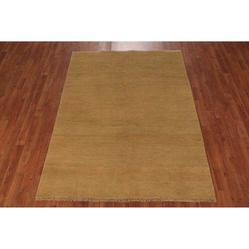 Solid Yellow Gold Modern Gabbeh Oriental Area Rug Handmade Wool Carpet - 4'9" x 6'5"