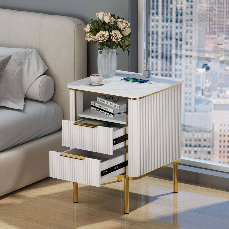 Modern Nightstands with Charging Station & USB Ports Bedside Bed Tables for Bedrooms