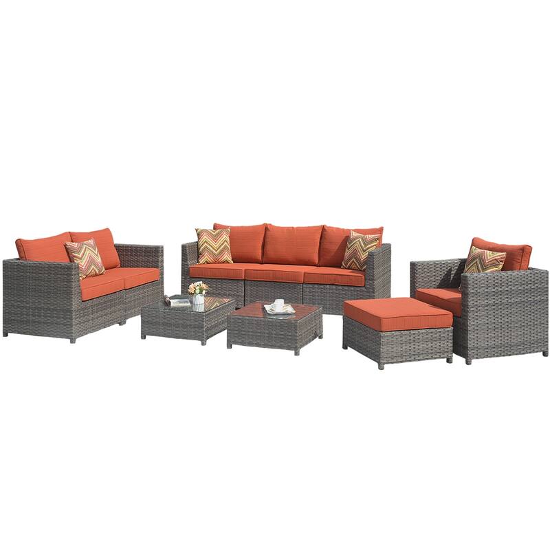 OVIOS Patio Furniture Deep Seat Wicker 9-piece Set