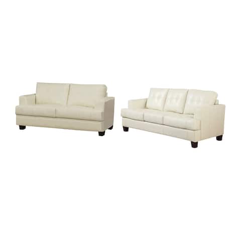 2 Piece Wood and Leatherette Sofa Set in Cream
