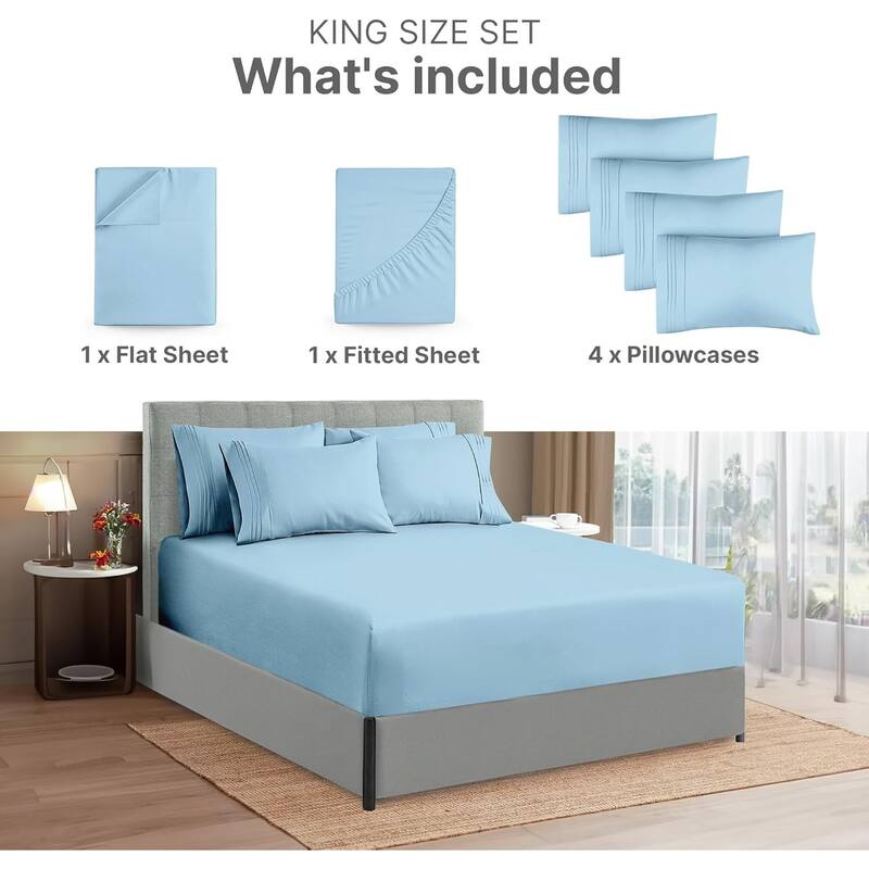 CGK Linens 6 Piece Extra Deep Pocket Microfiber Hotel Luxury Bed Sheets Set