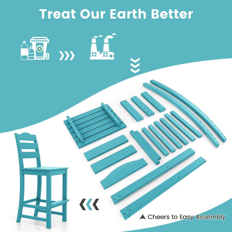 Costway Outdoor HDPE Bar Stool Patio Tall Chair Backrest Footrest All - See Details