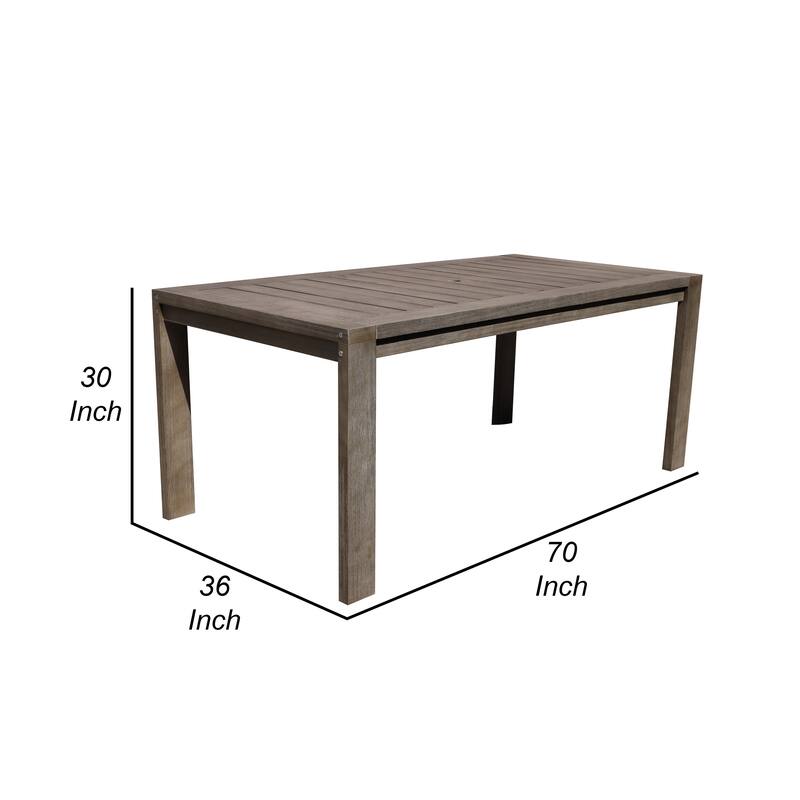 Neji 70 Inch Dining Table, Burnt Brown Eucalyptus Wood Frame, Plank Top