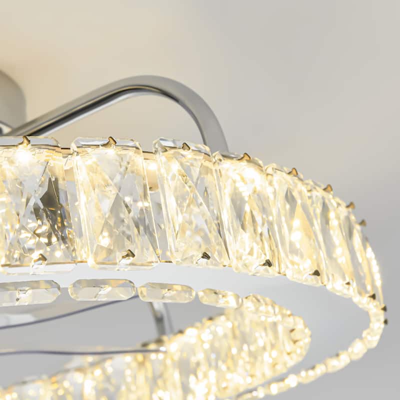 Modern Glam Chrome Round Dimmable Intagrated LED Crystal Ceiling Fan Lighting - 19.6 in. W x 6.2 in. H