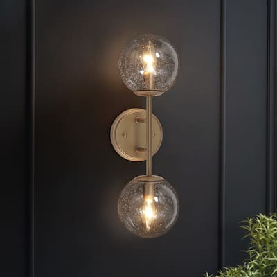 Koiny Modern 2-light Globe Wall Sconces Rose Gold Seeded Glass Bathroom Vanity Lights - L18" x W7" x H5.5"