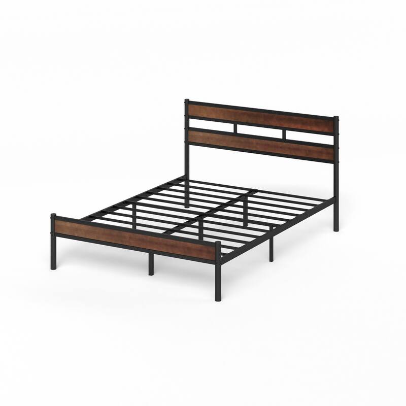 Priage by ZINUS Brown Bamboo and Metal Platform Bed Frame