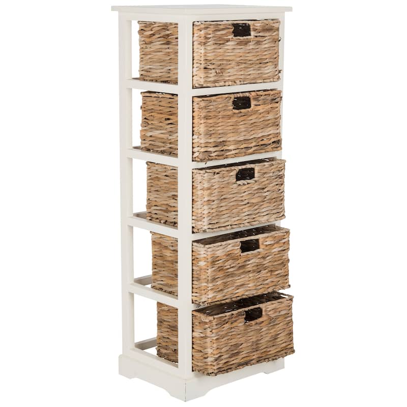 SAFAVIEH Faith Distressed Black 5-Drawer Wicker Basket Storage Tower - 17.3" x 13.4" x 46.1" - 17Wx13Dx46H