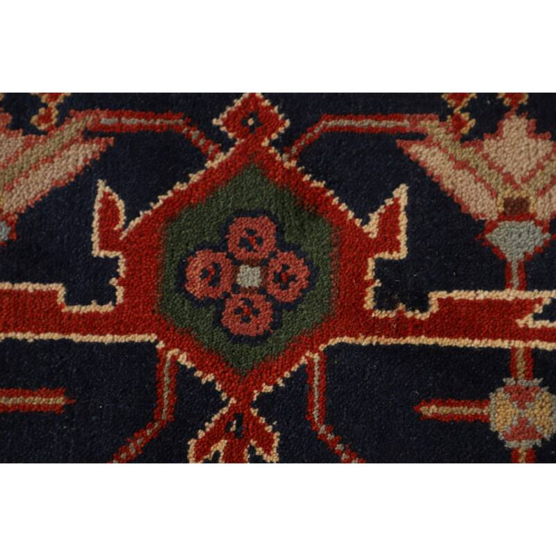 Orange Geometric Heriz Serapi Indian Large Rug Handmade Wool Carpet - 11'11" X 14'10"