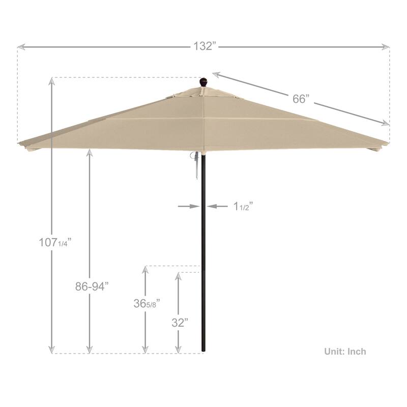 California Umbrella 11' Venture Series Patio Umbrella, Bronze Aluminum Pole Fiberglass Ribs Pulley Lift, Olefin Royal Blue