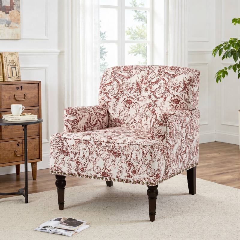 Linen Accent Chairs Nailhead Trim Armchairs with Wooden Legs