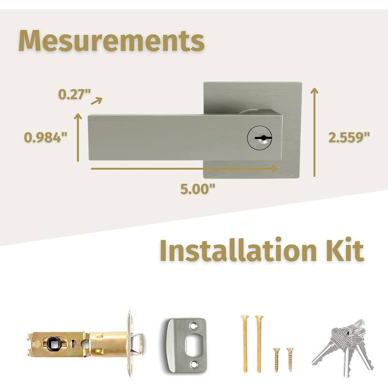 Mega Handles ROBELL Modern Square Entry Door Lever Lock Set | Fits All Standard Spaces | Bedroom Door Lock | Reversible Handle