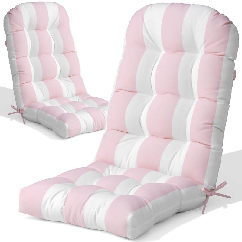 Outdoor Adirondack Chair Cushion Thickened Patio Chair Pad Lounge Rocking Chair Cushion - 2PC - Pink&White
