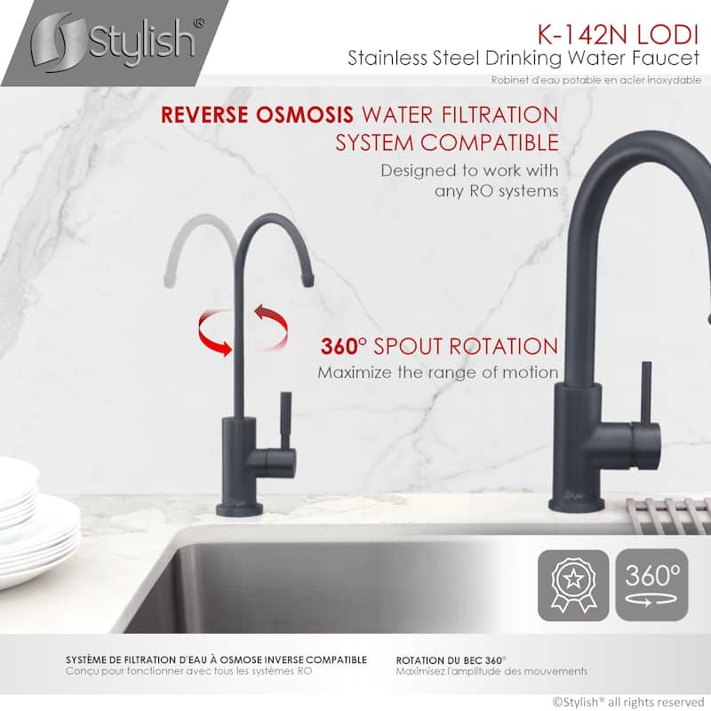 STYLISH Kitchen Sink Drinking Water Faucet, Commercial Water Filtration Faucet, Stainless Steel, Contemporary Style High-Spout