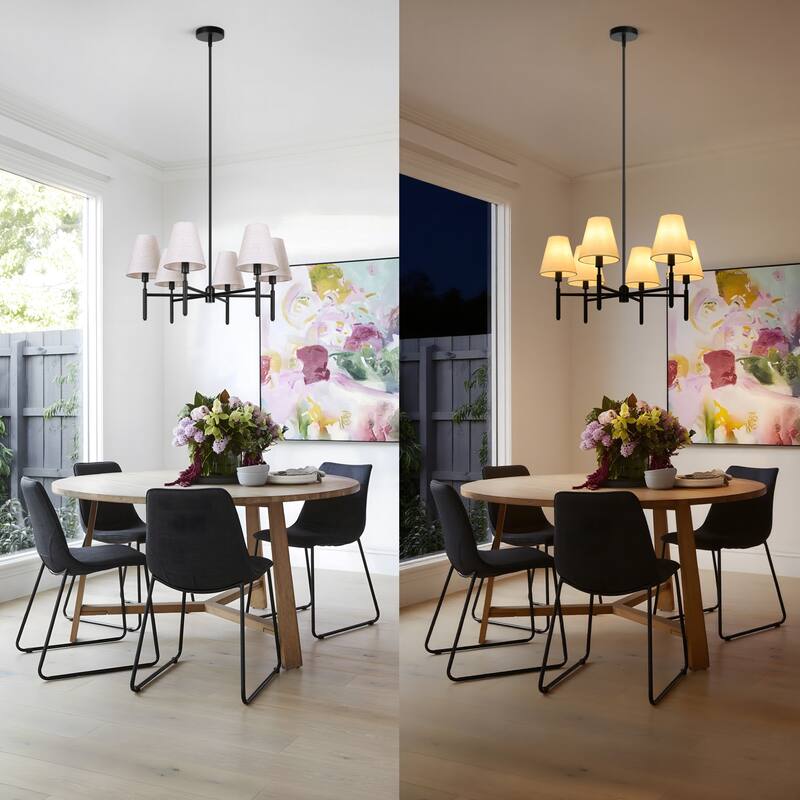 Farmhouse Wheel Chandelier Mid-century Pendant Fixture with Fabric Shades for Interior Lighting
