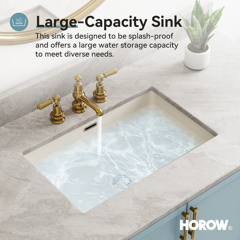 HOROW 23.63 in Rectangular Undermount Ceramic Bathroom Sink in Biscuit with Overflow Drain