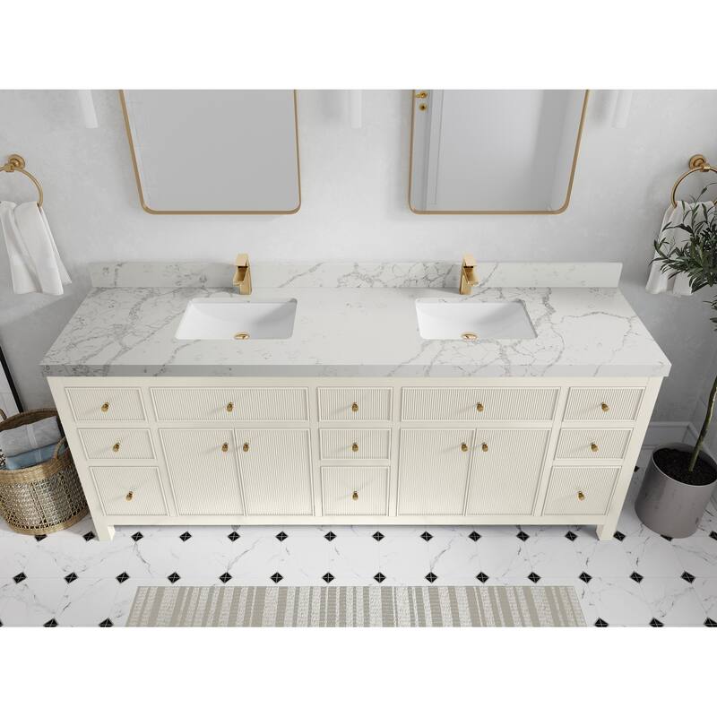 Willow Collections 84 in. W x 22 in. D Sonoma Free Standing Reeded Double Sink Bathroom Vanity with Countertop - 2”Venatino - Ivory