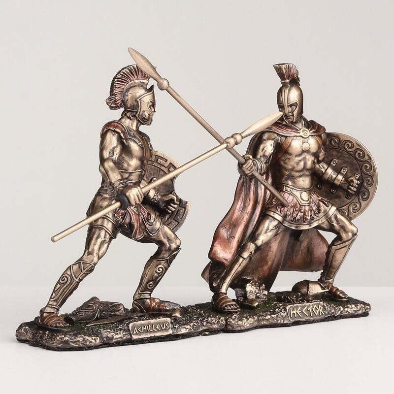 3.94 inches Width Polyresin Hector Fighting Achilleus Bronze Finish Figurine