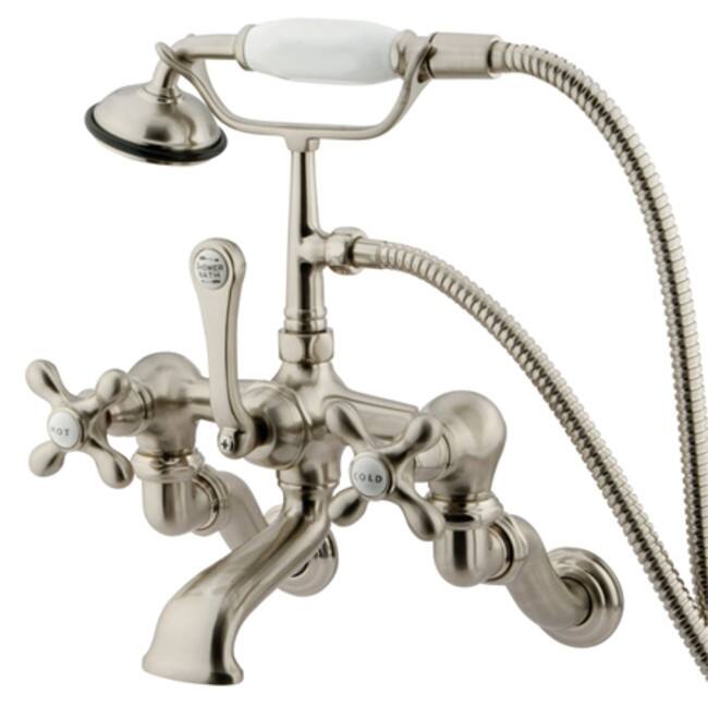 Elements Of Design Triple Handle Wall Mounted Clawfoot Tub Filler with - Satin Nickel