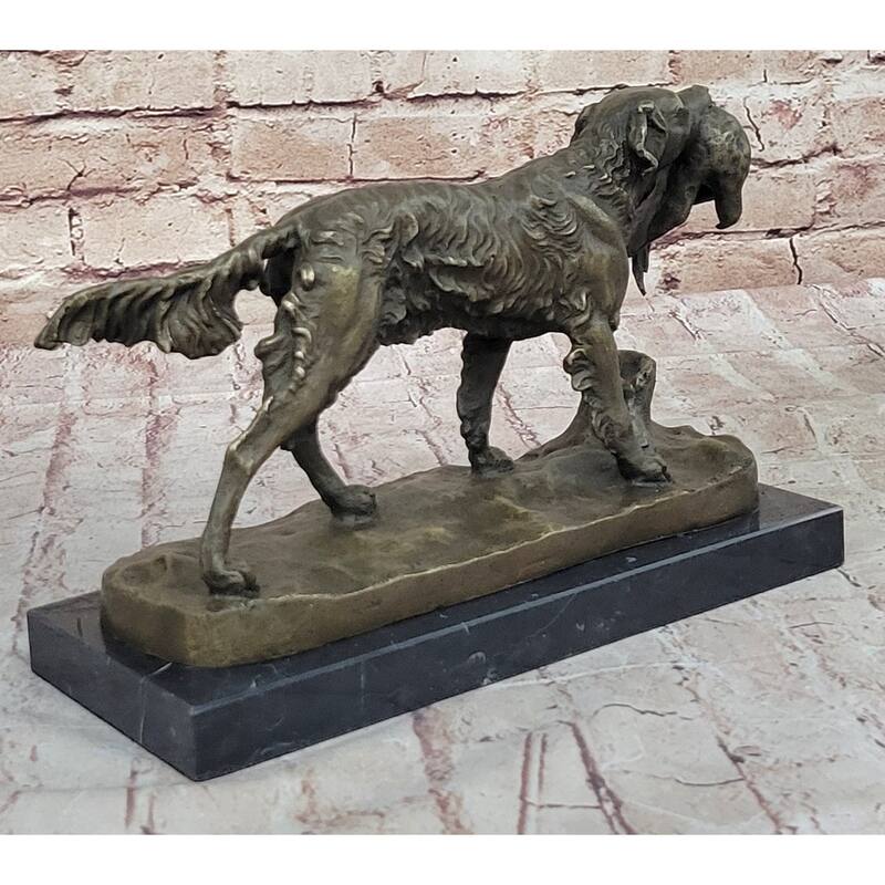 Hot Cast Bronze Golden Retriever Hunting Imitative Dog W/ Quail Statue Sculpture Art Decor