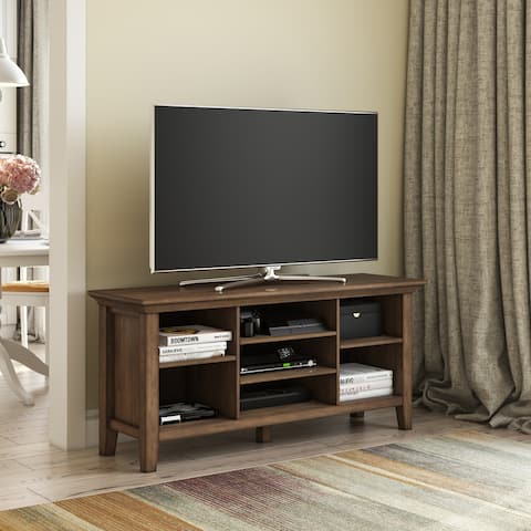 WYNDENHALL Mansfield SOLID WOOD 53 inch Wide Transitional TV Media Stand in Rustic Natural Aged Brown For TVs up to 60 inches