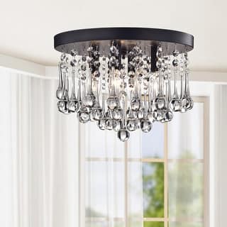 Claudia 4-Light Black Flush Mount with Clear Crystal Drops