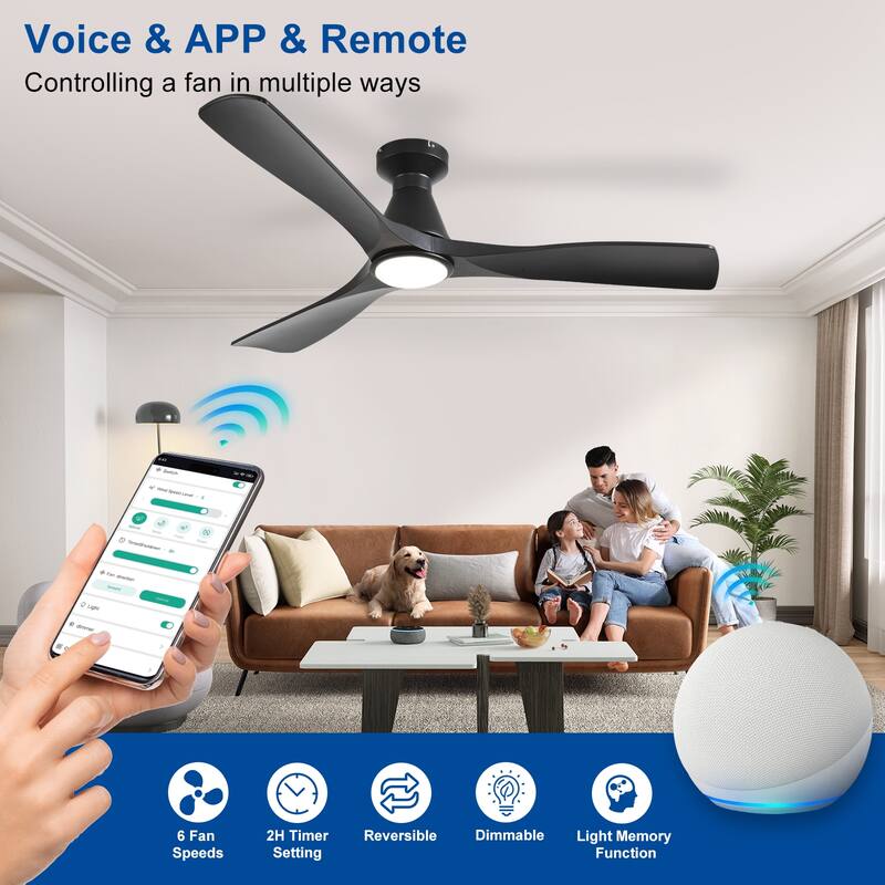 Ceiling Fans with Lights and APP: Flush Mount Low Profile Ceiling Fan for Bedroom - Dimmable Indoor Outdoor Fan