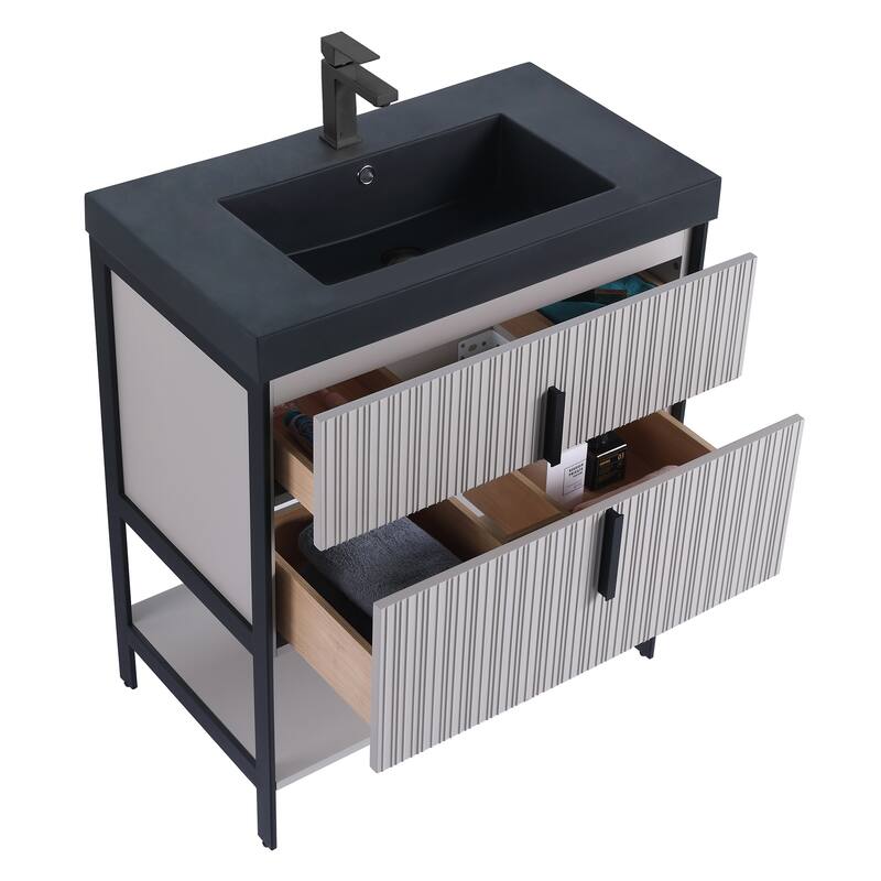 Fine Fixtures Serenity Modern Bathroom Vanity with Black Gel Acrylic Top