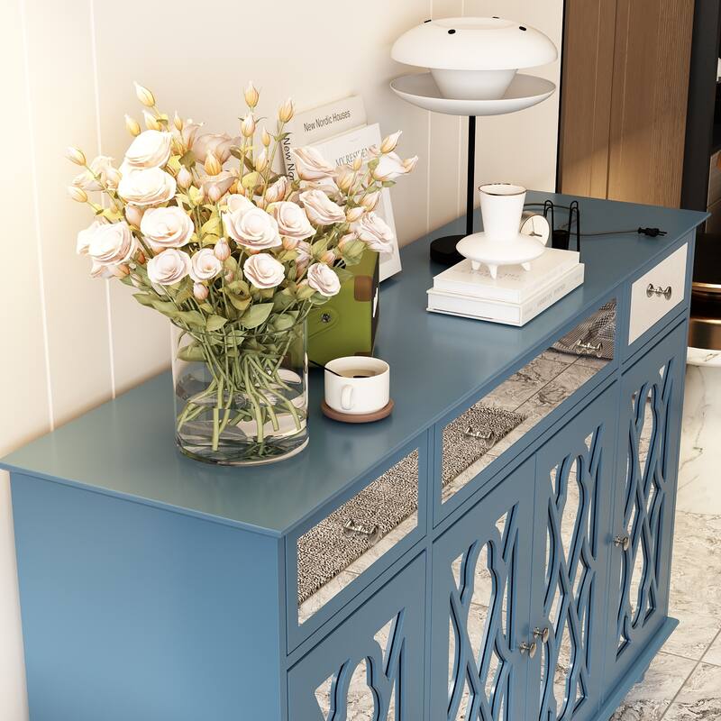 Timechee 55.1'' Accent Storage Cabinet Mirror Sideboard Buffet Cabinet