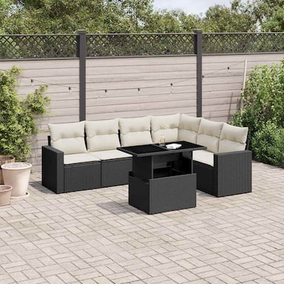 vidaXL Patio Sofa Set with Cushions Outdoor Furniture 7 Piece Poly Rattan - 21.7 x 39.4 x 28.7