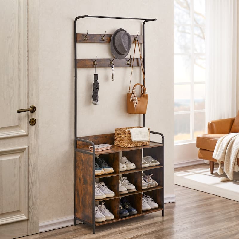 3-in-1 Entryway Coat Rack and Storage Rack with 7 Hooks - 31.50
