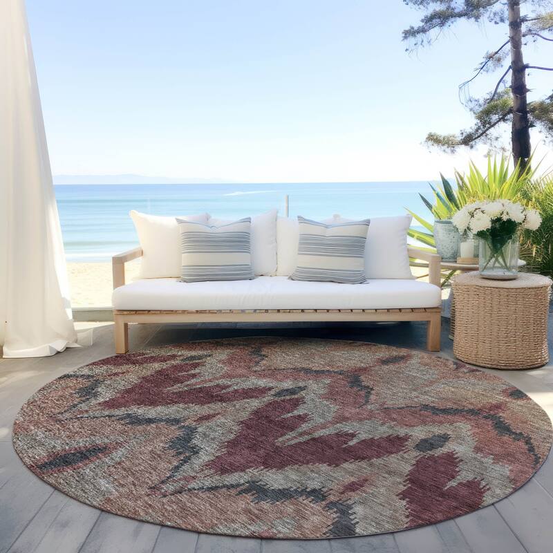 Machine Washable Indoor/ Outdoor Chantille Boho Ikat Rug - Burgundy - 8' x 8'