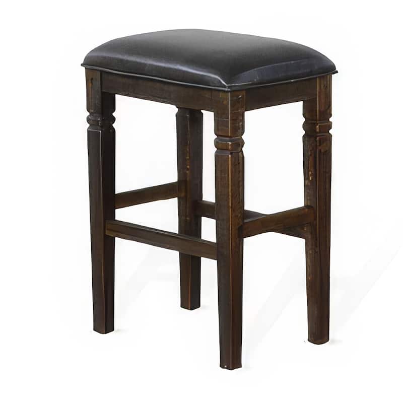 Flint Barstool, Set of 2, Backless, Plush Black Vinyl Seat, Dark Brown Mahogany