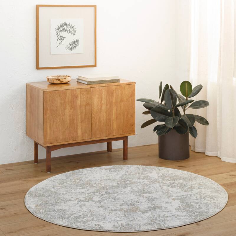 Stevens Modern & Contemporary Area Rug - 7' 10" x 7' 10" Round - Grey/Ivory