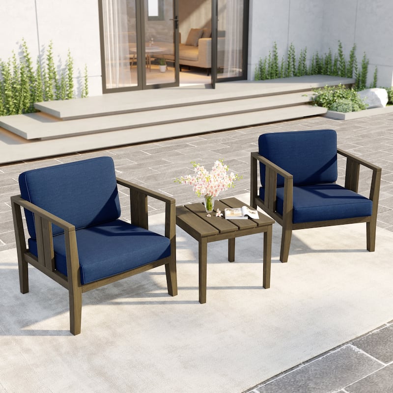 Uixe 3-piece Teak Solid Wood Outdoor Arm Chairs with Side Table Set