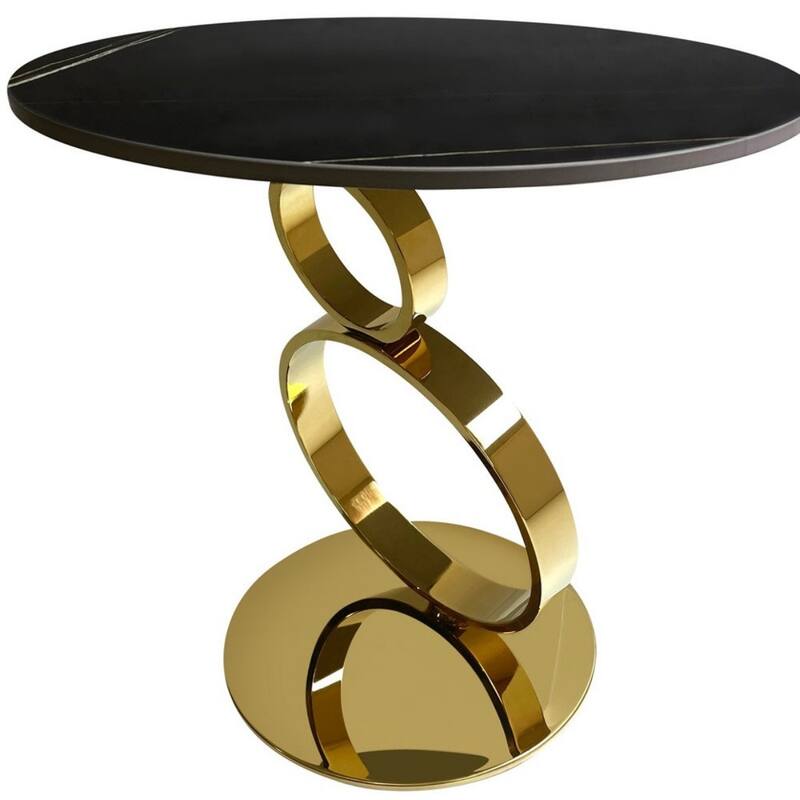 Stone Round End Table with Stainless Steel Pedestal Base - 21.6” x 21.6” x 20.9” (D x W x H)