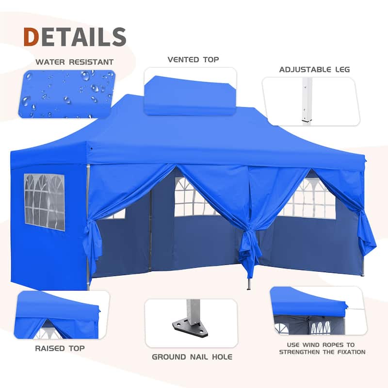 Ainfox 10x20ft Popup Canopy Tent Outdoor Folding Gazebos for Party with 6 Sidewalls