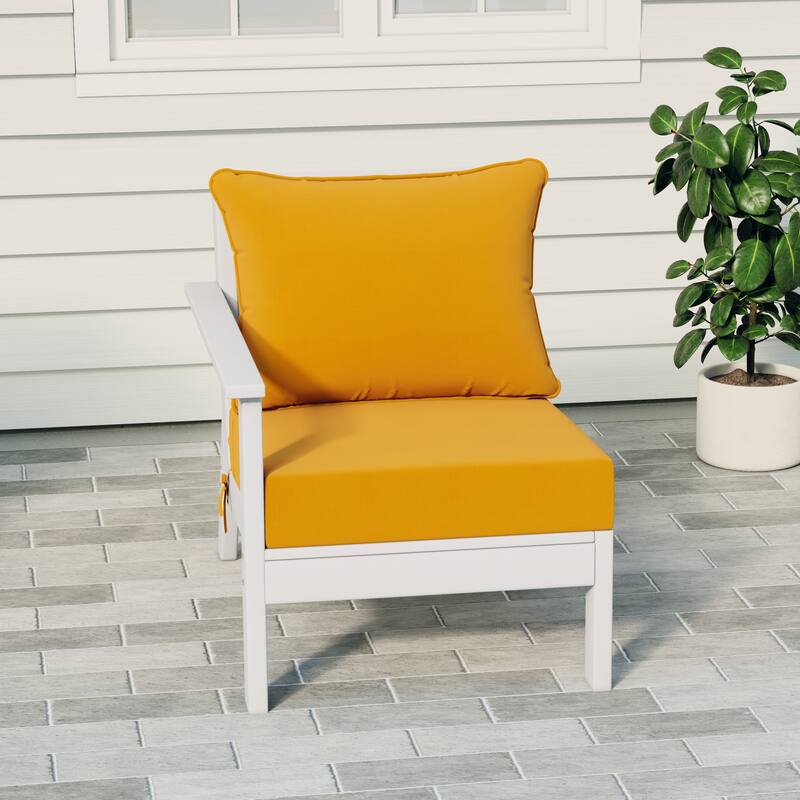 Birchwood All Weather HDPE Outdoor Patio Deep Seating White Left Arm Facing Chair With Cushions (1-Piece) - White/Yellow