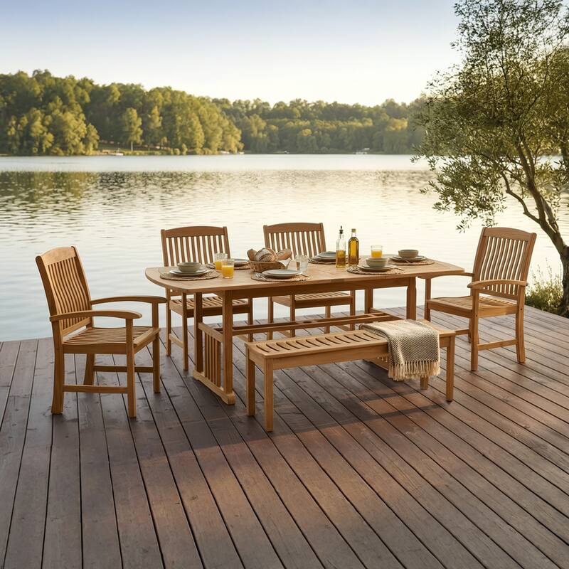 Cambridge Casual Caterina 6-Piece Teak Outdoor Extendable Dining Set - Natural Teak