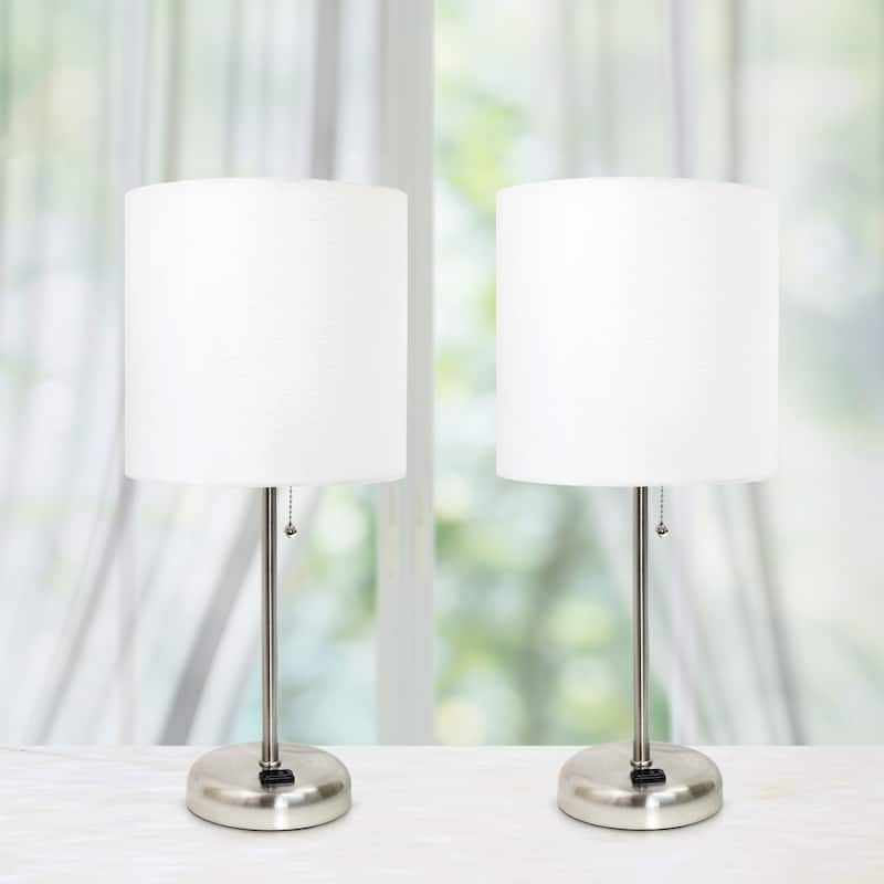Simple Designs 19.5" 2 Pack Table Desk Lamp Set with Charging Outlet - 19.50