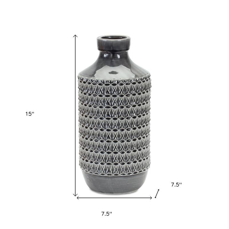 Grey Geometric Terracotta Bud Vase for Tabletop Decor