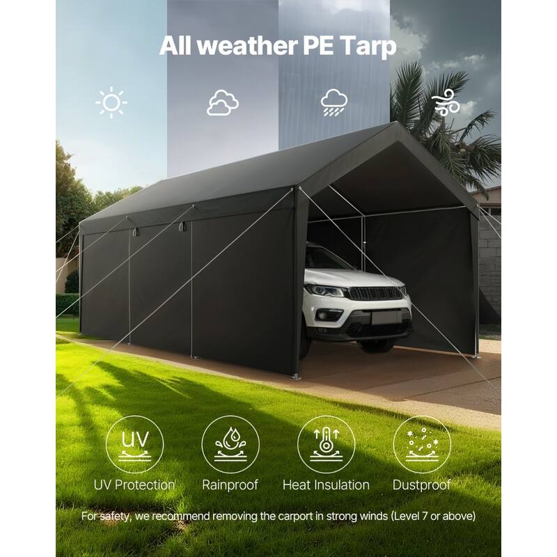 Galvanized Steel Portable Garage with Car Canopy and Sidewalls