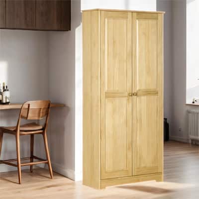 67" Wood Kitchen Pantry Storage Cabinet with Door and Adjustable Shelf