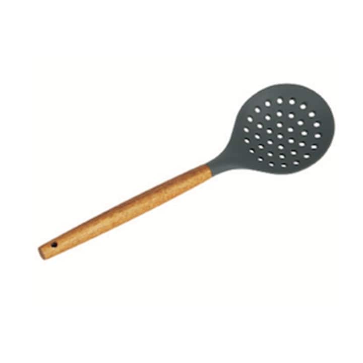 Home Basics Acacia & Silicone Skimmer Slotted Spoon, Black, 3x14 Inches - 3x14 Inches