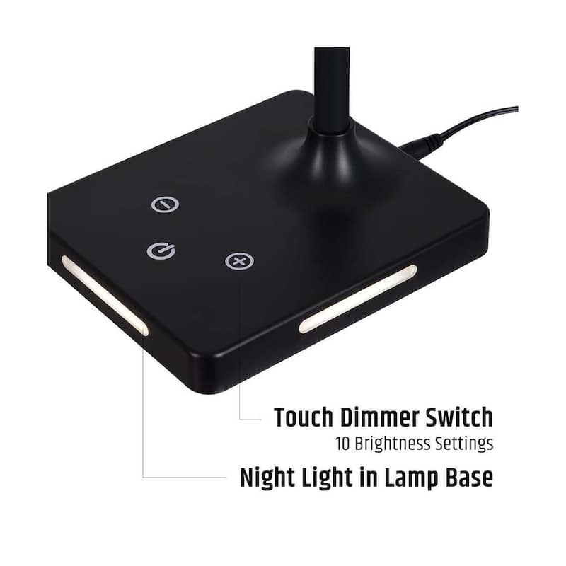 Brilli 21"H Charge Up Circadian LED Desk Lamp (Set of 2), Black Finish with Touch Switch, Night Light on Base