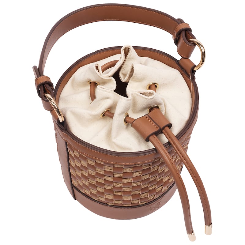 Tommy Bahama Raffia & Woven Drawstring Bucket Bag - Convertible Top Handle & Crossbody