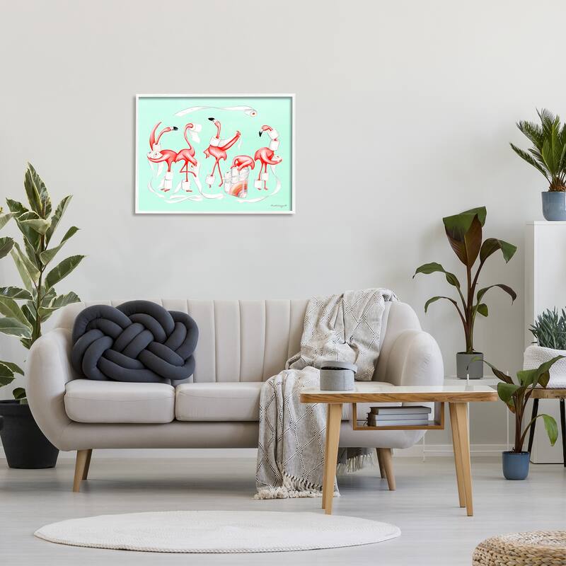 Stupell Silly Flamingos Toilet Paper Rolls Bathroom Illustration Framed Wall Art, Design by Amelie Legault - Pink