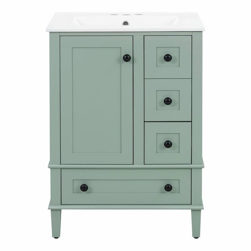 24" Bathroom Vanity with Ceramic Sink, Soft-Close Drawers, Soft-Close Door & Door-Mounted Shelf